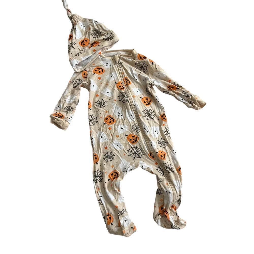 Milkberry Footie Sleeper w/ Hat Halloween Bamboo 3-6 Months Baby Boy Pumpkin